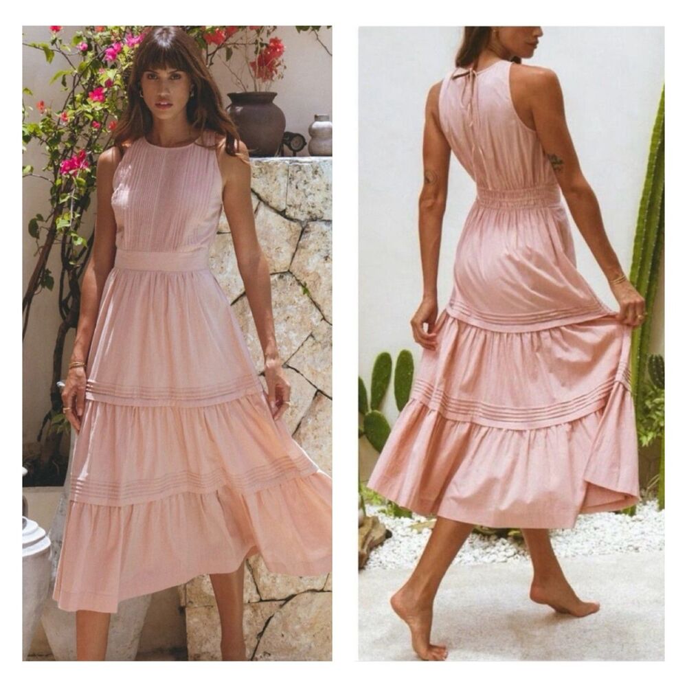 PAMPELONE Perle Midi/Maxi Dress Pintuck Detail Keyhole Back Blush Pink, Sz S